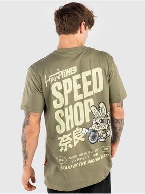 Hardtuned Speed Shop Bunny Tee Olive Green JDM Graphic Shirt Size: Large